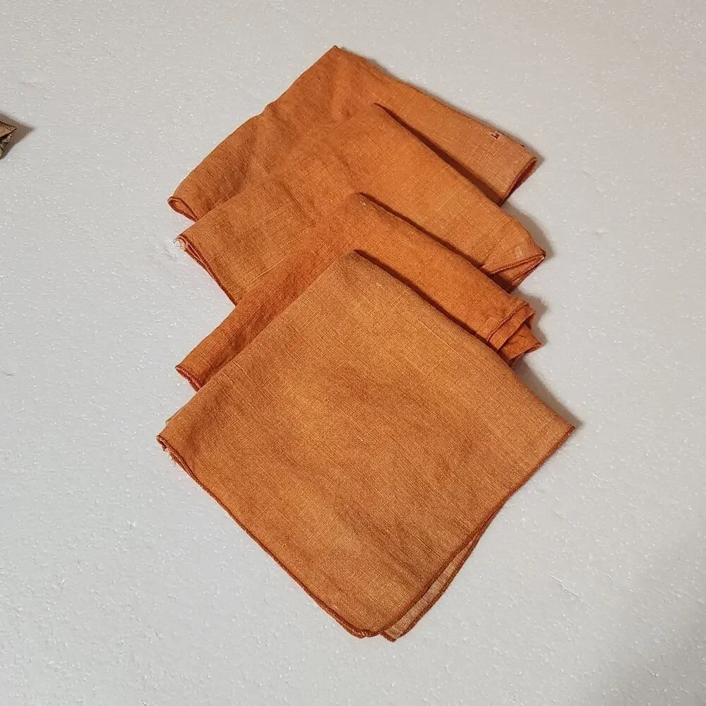 Vintage Orange Linen Cloth Napkins Set Of 4 Dining Table Kitchen Boho Colorful